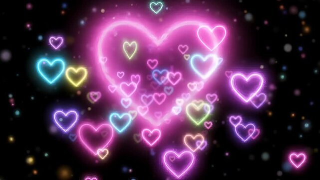 Colorful Neon Hearts Moving Abstract Background