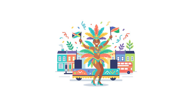 Carnival Dancer with Flags and Float in Festive Celebration