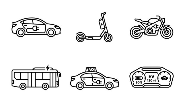 Electric Vehicle and Sustainable Transport Icon Set