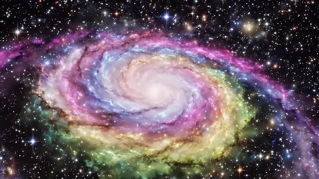 Colorful Spiral Galaxy Animation with Twinkling Stars