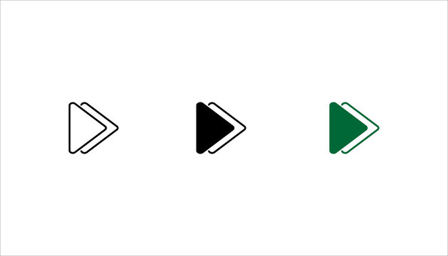 Outline double fast forward icon set,  representing rapid playback, skip ahead, acceleration, multimedia navigation, and digital media controls.