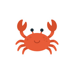 Cute flat crab icon. Minimal colorful vector illustration for marine life, beach, ocean, children and summer design.