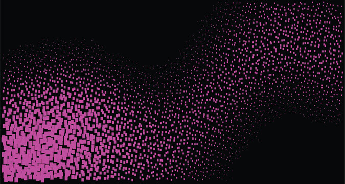 Abstract pink stipple wave on black background, halftone grain texture vector, organic dotted gradient pattern for modern graphic design