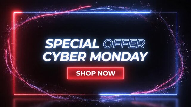 Cyber Monday special offer neon banner on dark background