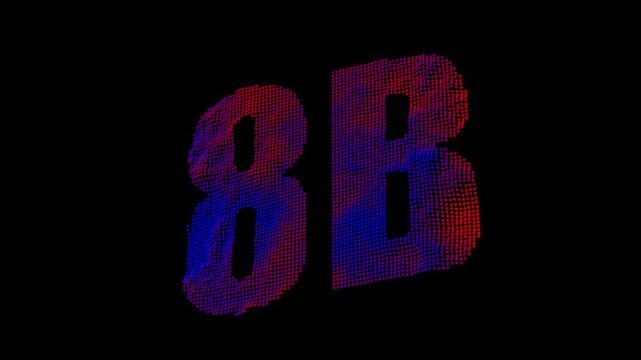 Glowing 8B Particle Number Animation with Neon Gradient Digital Dots 4K Motion Graphics