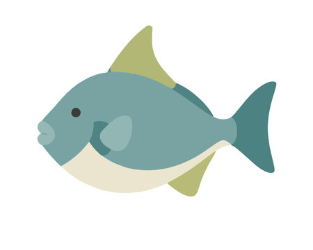 A charming blue tropical fish with a prominent dorsal fin and rounded body shape presented as a clean flat vector illustration perfect for marine life projects and educational aquatic graphic designs