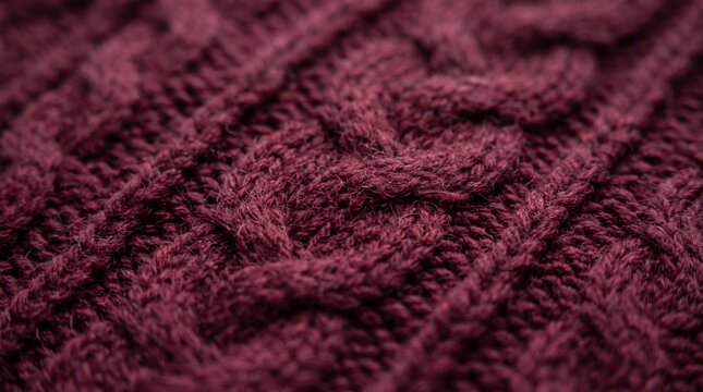 Macro texture of knitted sweater in deep burgundy color