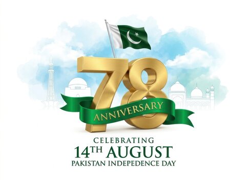 78th anniversary of pakistan independence day celebration on 14th august with golden 3d numbers and national flag