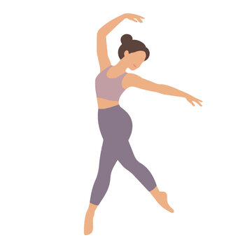 A graceful dancer posing gracefully in a vibrant flat vector illustration, showcasing elegant movement, beautiful balance, and stylish activewear against a clean background.