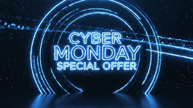 Cyber Monday special offer neon sign on dark background