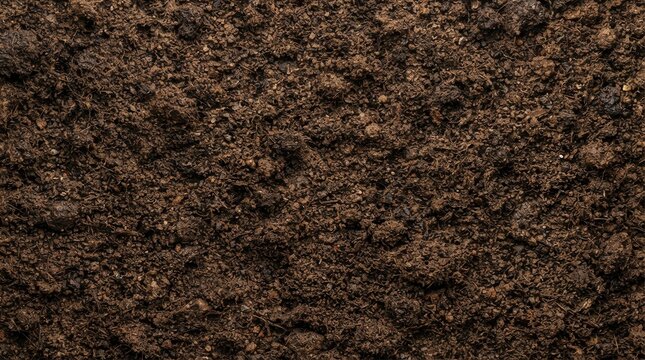 Fertile soil textured ground surface shown from a top view background.