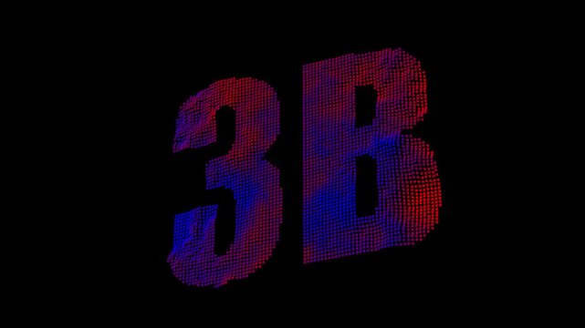 Glowing 3B Particle Number Animation with Neon Gradient Digital Dots 4K Motion Graphics