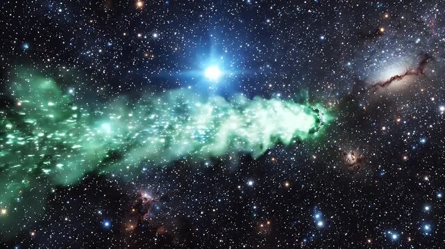 Glowing Green Comet Streaking Through Starry Cosmos Animation