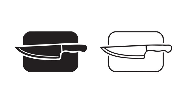 chef knife and cutting board black silhouette outline art vector icon black silhouette black silhouette and outline art vector icon