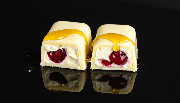 white chocolate filled with cherry cream and honey