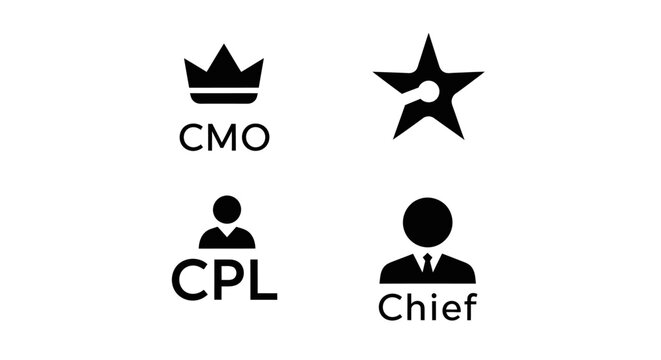 CMO and CPL Icons with Crown and Person Symbols, Concept of Chief Marketing Officer and Cost Per Lead in Business