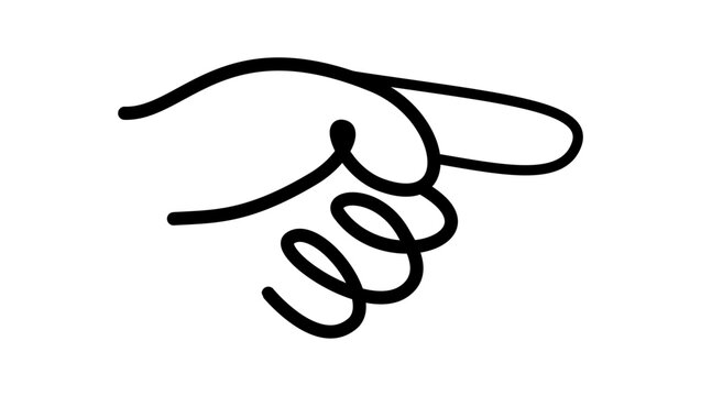 Pointing hand with finger, art line, black isolated vector silhouette.