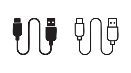 Fototapeta premium usb cables black silhouette outline art vector icon black silhouette and outline art black silhouette and outline art vector icon