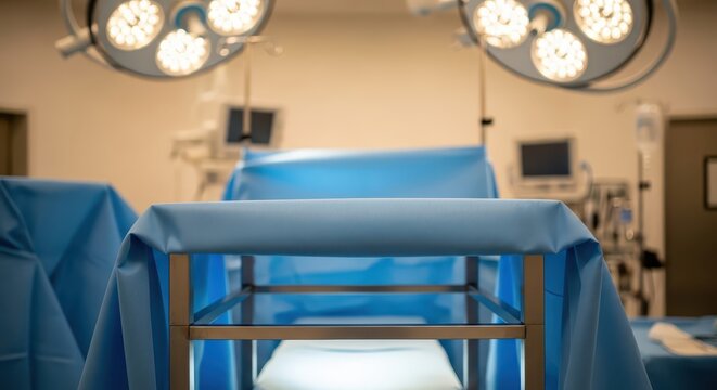 Operating Room Scene with Surgical Table and Lights - Medical Procedure Environment