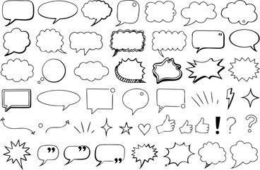 Fototapeta premium Set of handdrawn speech bubbles, thought clouds, and design elements