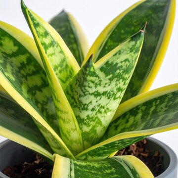 Tall, variegated sword-shaped leaves with green and yellow stripes