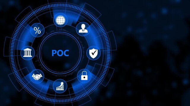 Proof of concept poc business strategy hud interface with digital and data analytics motion digital interface