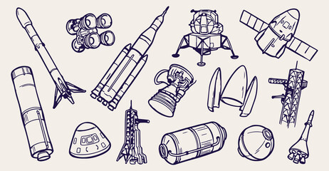 spacecraft modules seamless pattern, moon lander background, space rocket launcher texture, lunar module vector, space exploration hardware wallpaper, aerospace engineering sketch, cosmic spacecraft p © Geetaroy