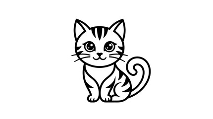 Obraz premium Cute Sitting Tabby Cat Line Art Drawing for Creative Graphic Design Projects and Minimalist Vector Illustrations