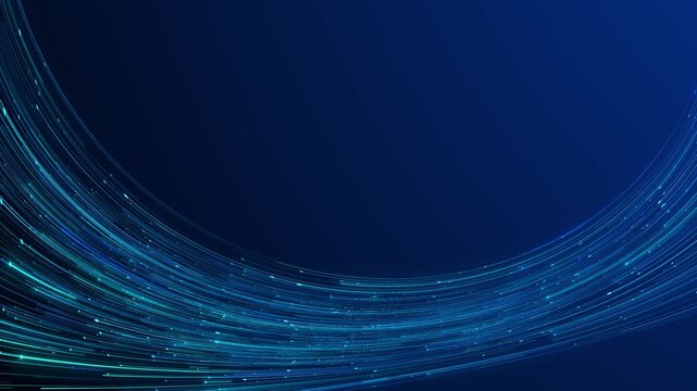 Blue curved light stream background glowing cyan trails, deep navy space, and smooth flowing motion. for 19 videos, digital intros, corporate screens, futuristic promos, clean motion overlays.