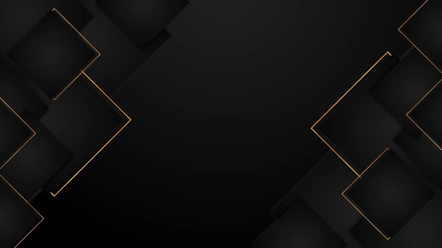 Black gold geometric luxury background layered square shapes, thin golden outlines, and elegant dark space. for premium videos, corporate titles, luxury promos, modern slides, and classy overlays.