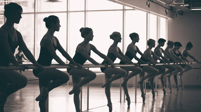 Ballet Dancers in Silhouette: Graceful Training and Artistry in the Dance Studio