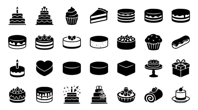 Cake Icon Set Vector Illustration Collection on White Background