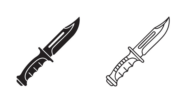 black silhouette combat knife outline art vector icon black silhouette and outline art black silhouette and outline art vector icon