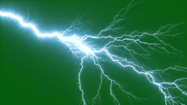 Bright Lightning Bolt Striking Across Green Background