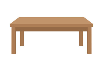 Fototapeta premium A clean wooden table presented in a flat vector illustration style, featuring a simple rectangular top and four sturdy legs isolated on a pure white background for versatile graphic design use.