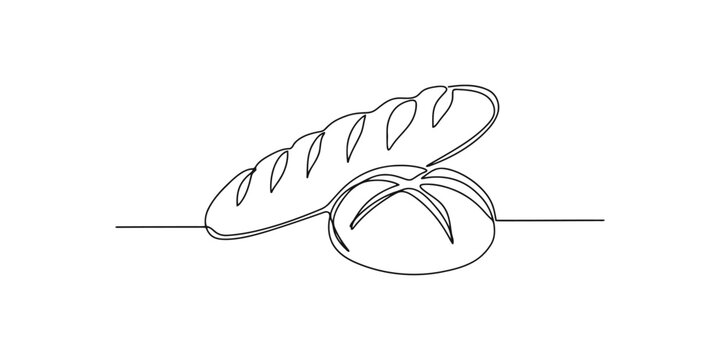 Continuous single line drawing of fresh bread loaf and round bun