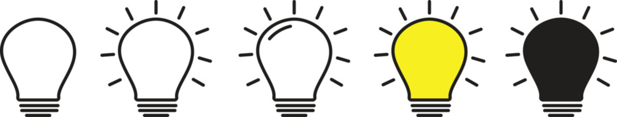light bulb icon set outline yellow glowing and black silhouette idea concept vector graphic element isolated on white background © MstSlaha