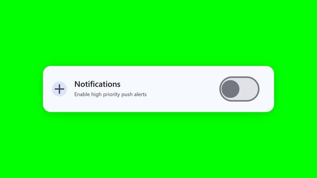 User Interface Notification Toggle Switch for High Priority Push Alerts Animation on Green Screen
