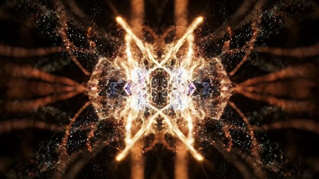 Abstract Mirrored Light Trails on Black Background