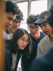 Obraz premium Southeast Asian teenagers plan a campaign indoors in bright light