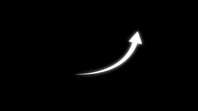 White line drawing arrow growing up curve growth loop animation on solid black background
