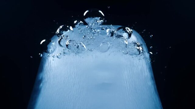 Sparkling ice water background bubble splash frozen cube surface blue liquid texture abstract freshness purity cool transparent carbonated motion clean minimal beverage concept macro closeup view