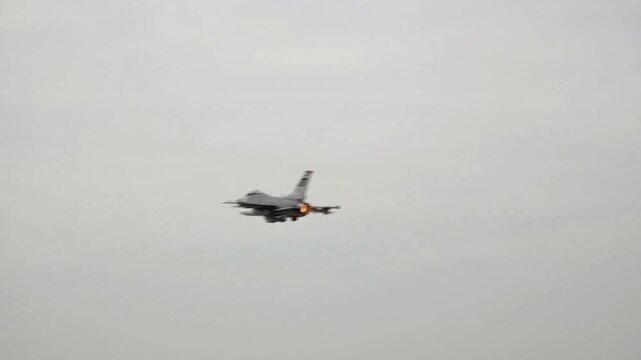 Fighter Jet Departure from Military Runway with Copy Space