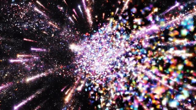 Cosmic Starburst with Neon Shooting Stars and Glitter Trails