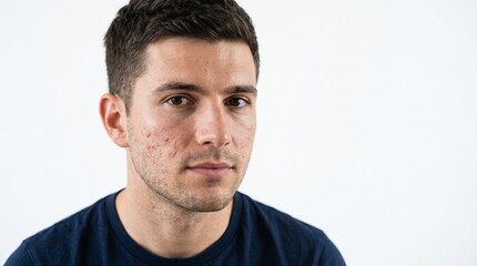Fototapeta premium Ultra Realistic Young Men with Acne and Blemishes in Daily Skincare Routine, Facial Skin Examination and Healthy Skin Care Concepts for Dermatology and Men's Grooming