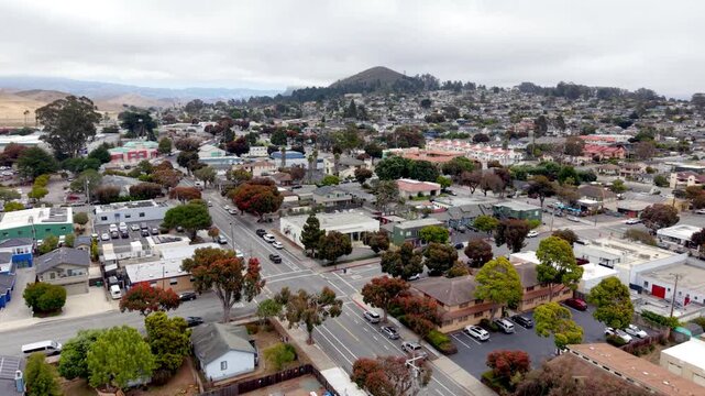 aerial push in to homes and real estate in morro bay california