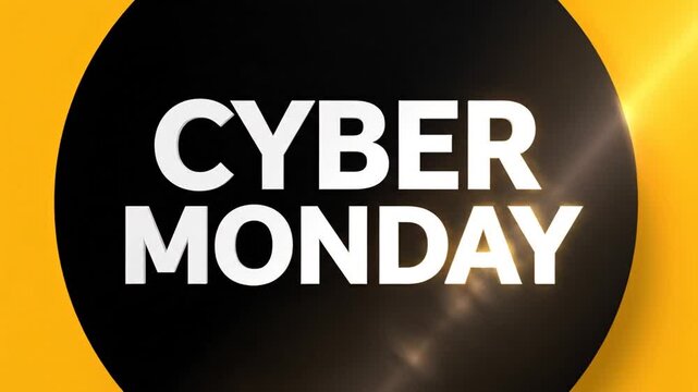 Cyber Monday text in black circle on yellow background