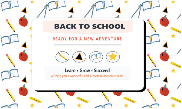 Back to school greeting card vector, educational banner with pencils and books, academic background for students and teachers