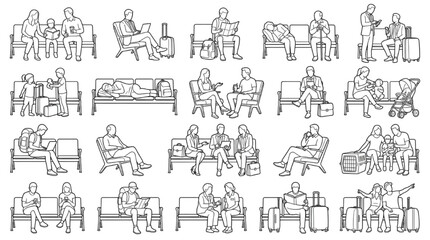 Obraz premium Minimalist Cad Vector Drawings of Passengers Waiting in Transit Area
