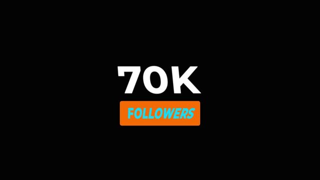 Congratulations Social media 70k followers counting notification icon animation on alpha channel.